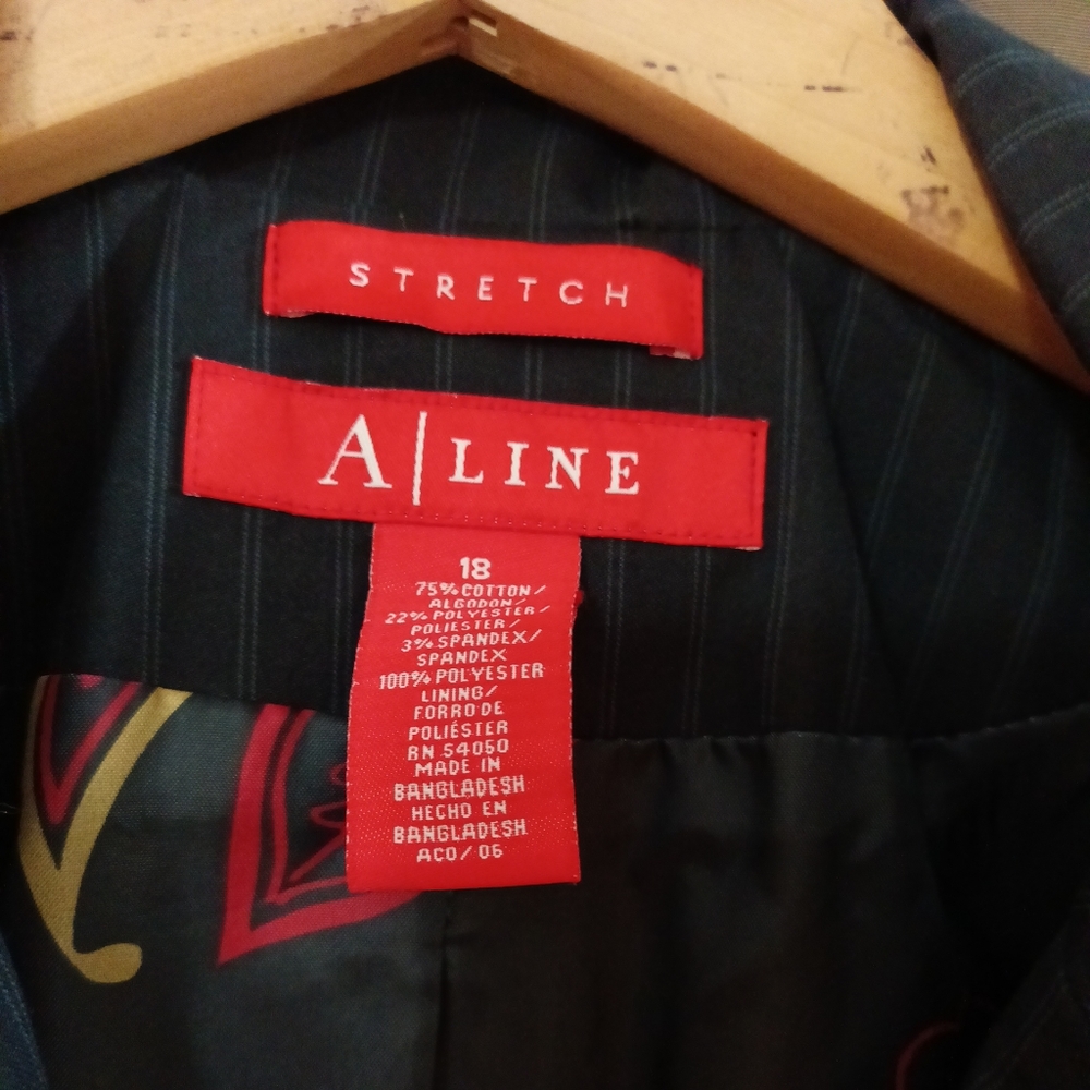 Vintage A Line Pin Striped One Button Black & Gray Blazer Suit Jacket Size 18 - Picture 6 of 8